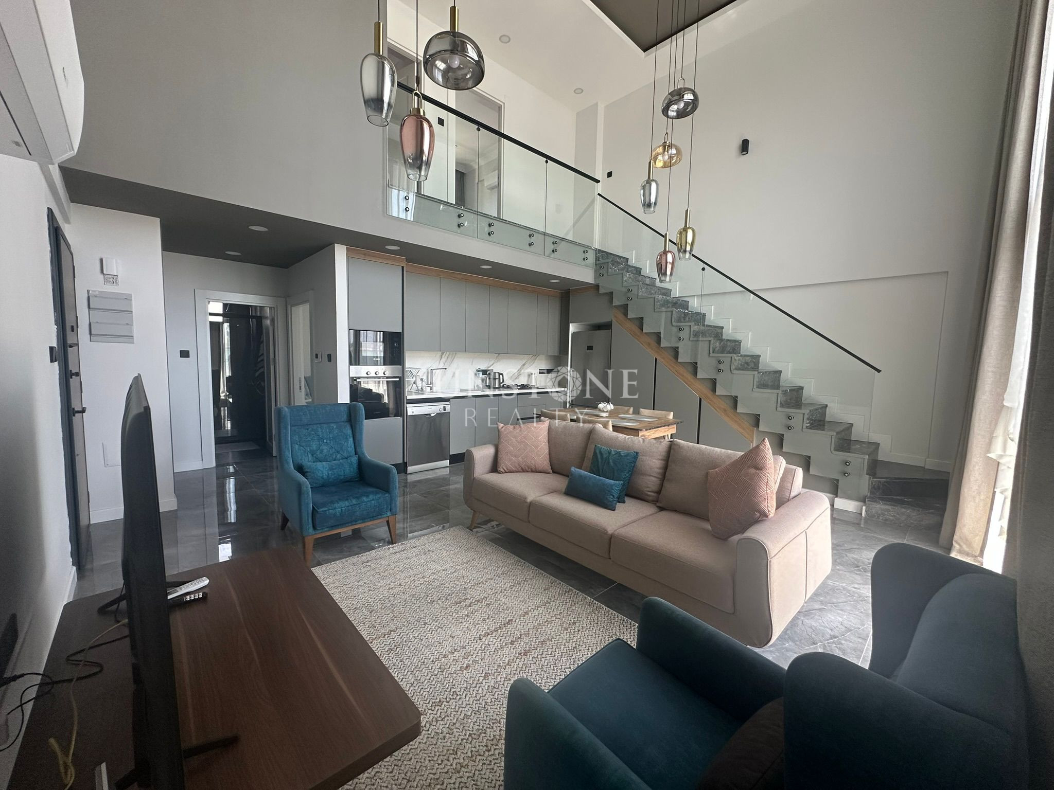 In Cyprus - Kyrenia - Karaoğlanoğlu, within a complex with a pool, fully furnished, for rent 3+1 loft apartment in the hotel area 2